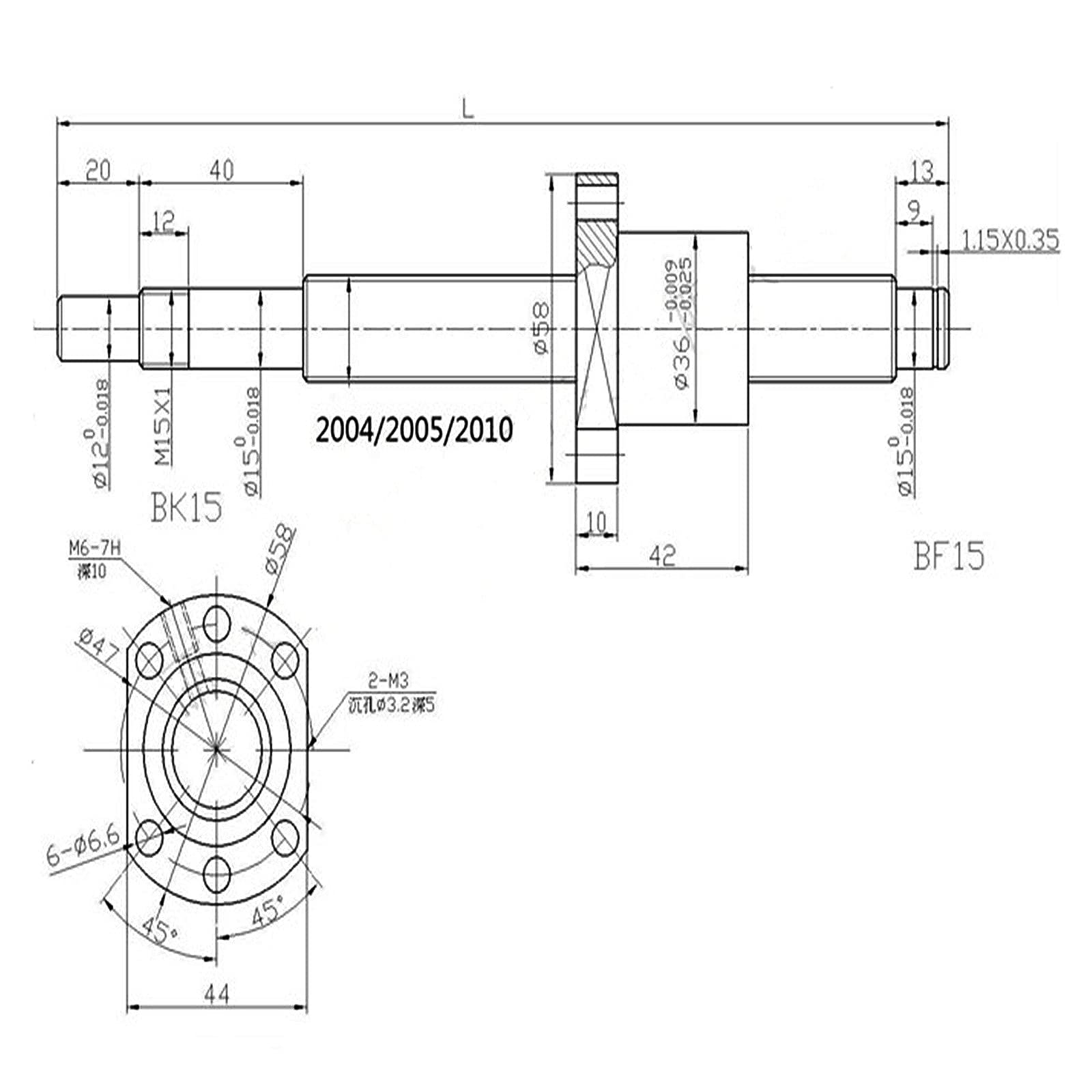 1 vis à balles SFU2005-1500 mm 1 lot BK15BF15 Coupler D25L30 6,35 x 12 mm DSG20H