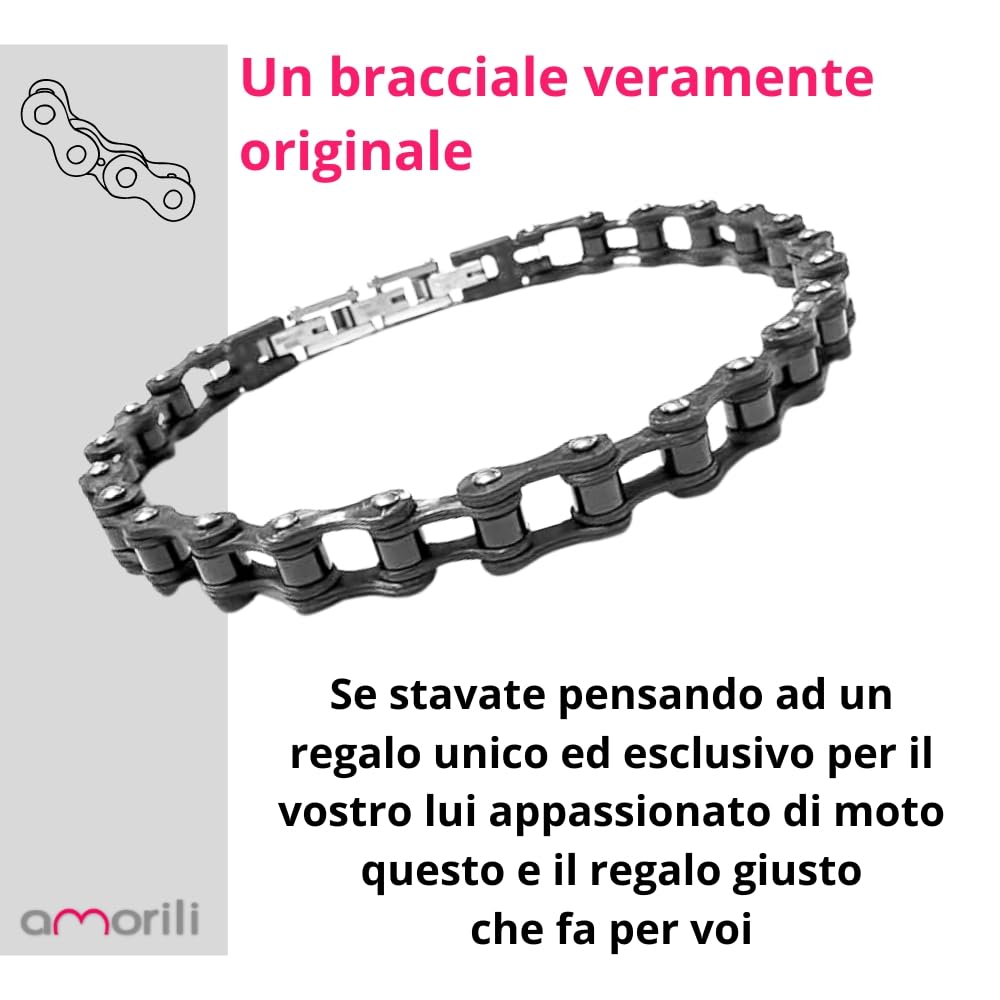 Bracciale Uomo Catena Moto Acciaio Inox e Fibra di Carbonio – Braccialetto Riders Stile Biker Leggerissimo – Gioiello Maschile Sportivo – Idea Regalo Appassionati Moto bcc2022b