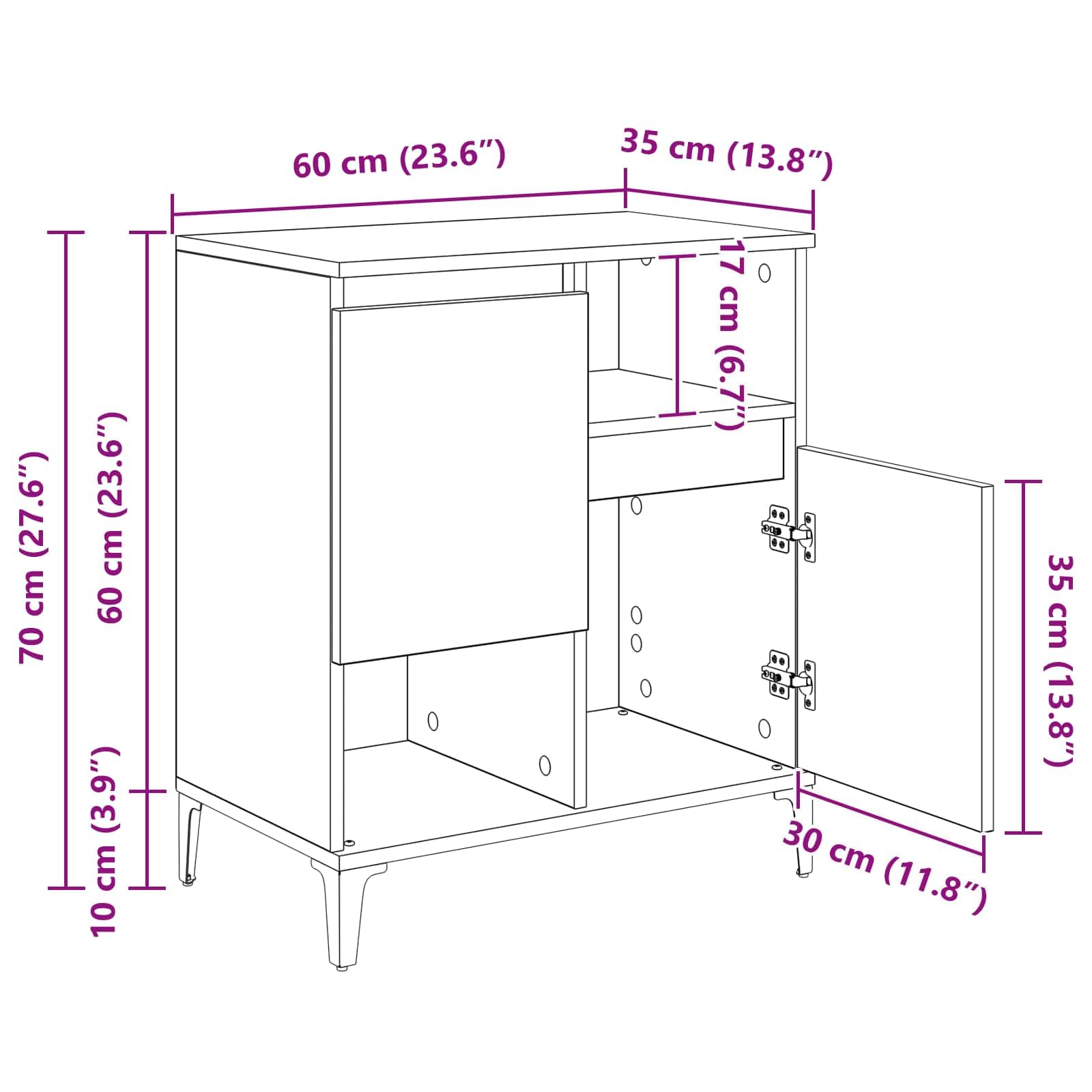 vidaXL Aparador Roble Artisan 60 x 35 x 70 cm Madera de ingeniería