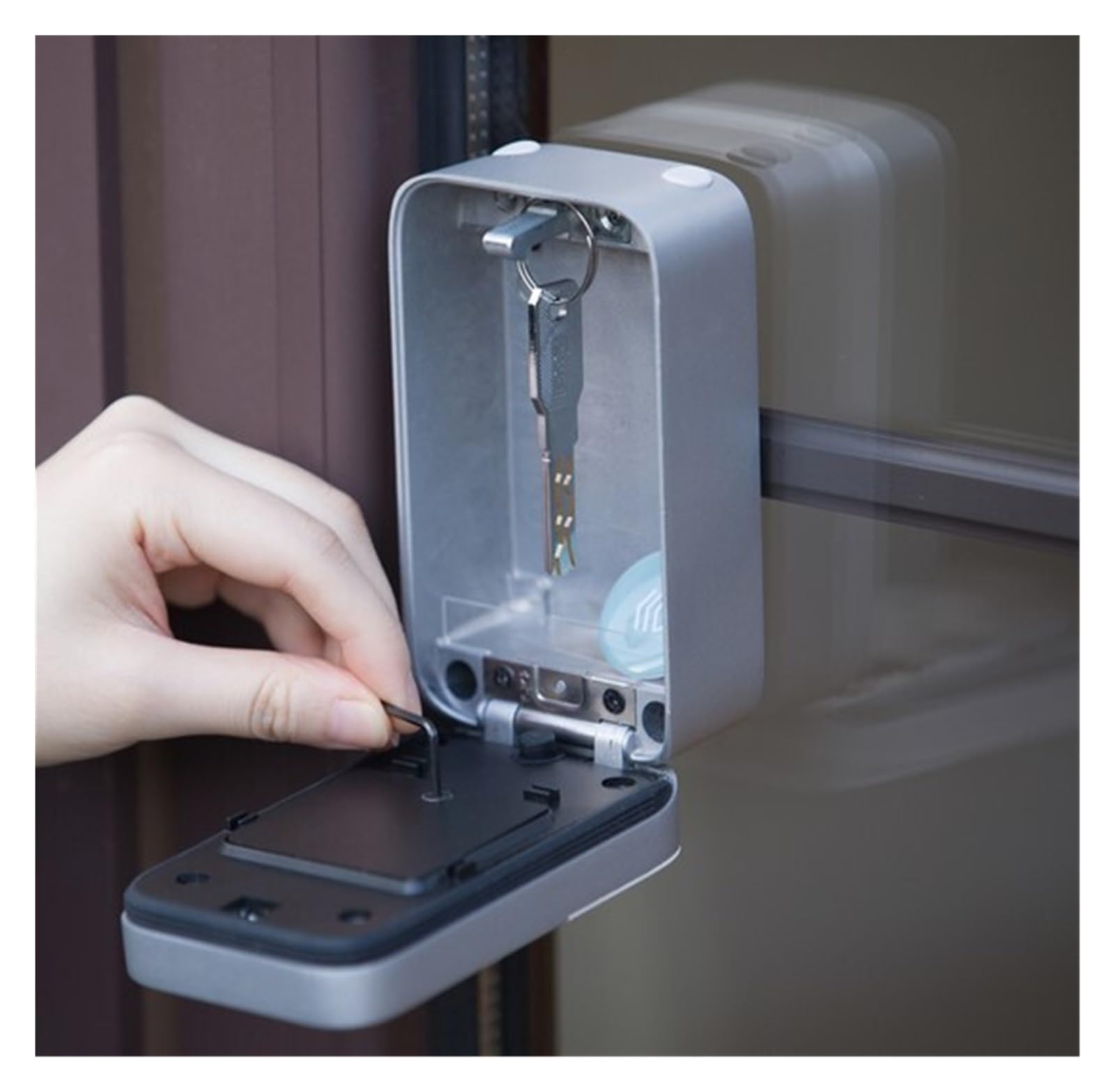 Cassetta di sicurezza con serratura, K221 Key Lock Box Smart Phone APP Fingerprint Password Control Cassetta di sicurezza elettronica Stoccaggio in lega di alluminio per interni ed esterni, impermeabi