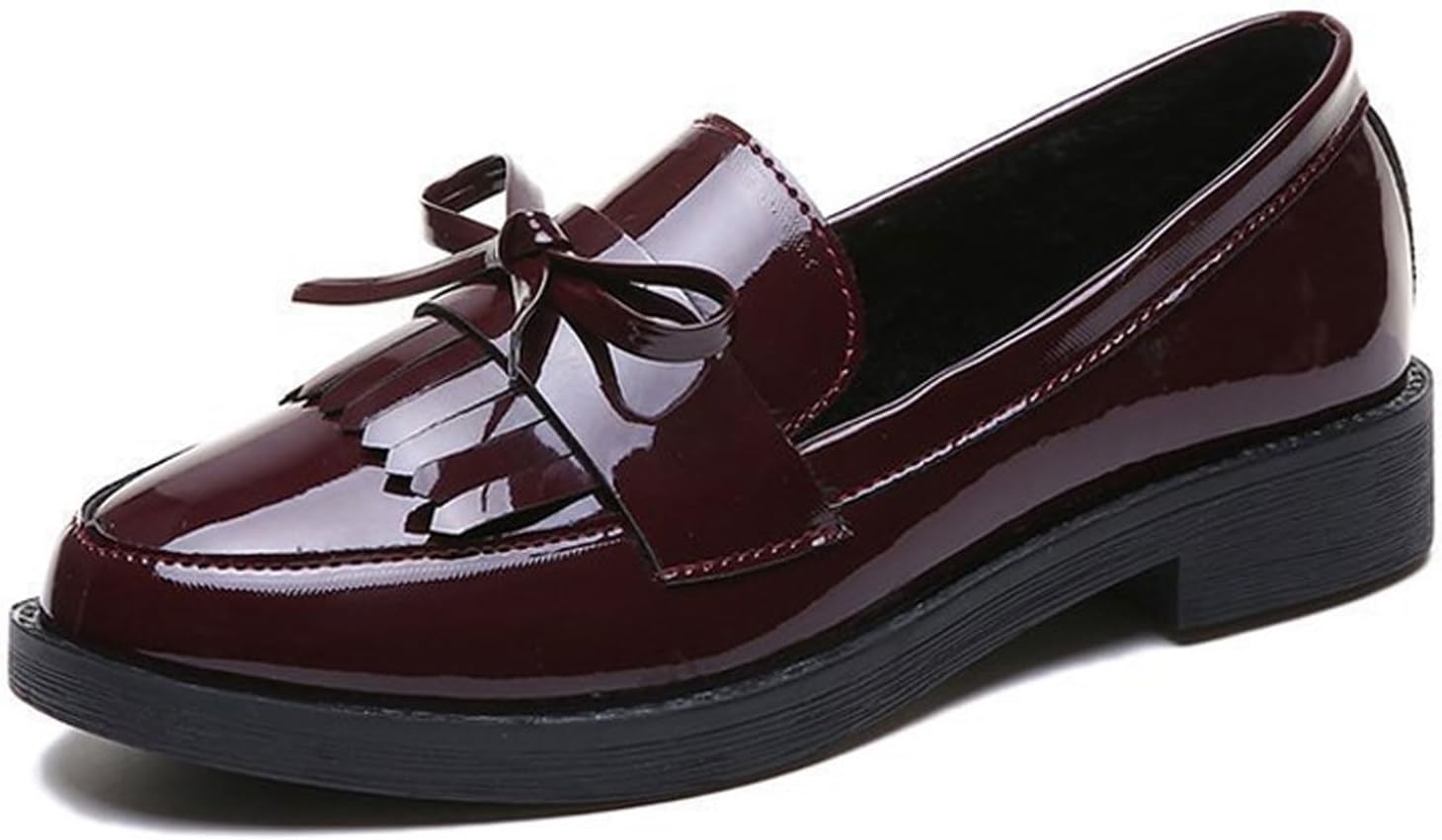 Tassel Loafers for Women's Patent Leather Low Chunky Heel Bow Dress Shoes Fashion Slip-On Block Heel Slip-On Uniform Office Office Shoes