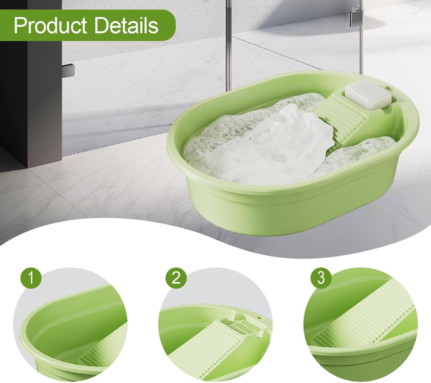 Laundry Board, Washboard Basin Laundry Convenient Multifunction Portable Wash Tub Scrub Board(Green)