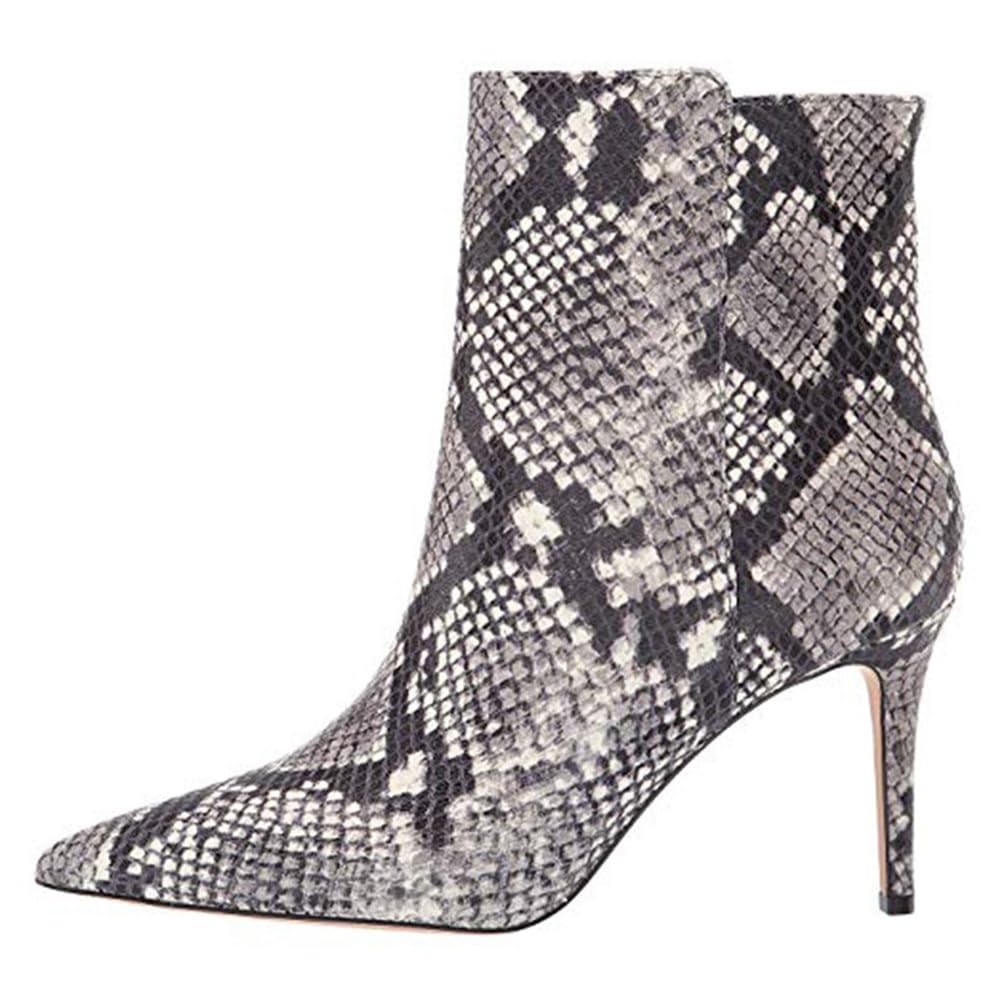 bbruriy Womens Stiletto High Heel Ankle Boots Pointed Toe Dress Booties Side Zipper PU Snake Printed Wedding Dating