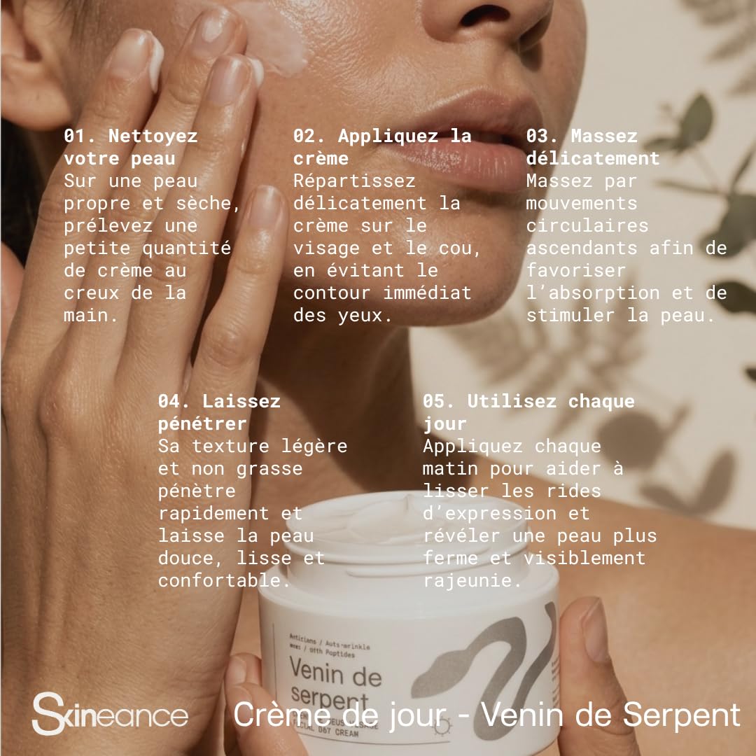 Skineance Crème de Jour aux peptides de Venin de Serpent 2x50ml – N°1 France TV | Crème Anti-Rides Visage | Effet Lissant & Raffermissant | Soin Hydratant Quotidien | Formules Contrôlées