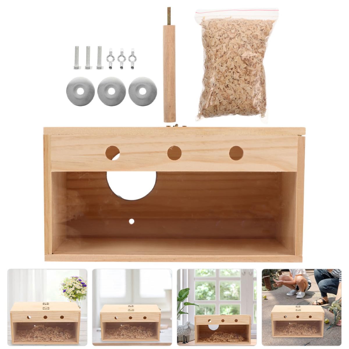 Veemoon Caja Nido para Pájaros y Periquitos Casa de Madera Natural Diseño Práctico y Refugio Seguro Adecuado para Cría en Interiores y Exteriores Accesorio para Agapornis Loros y Cacatúas