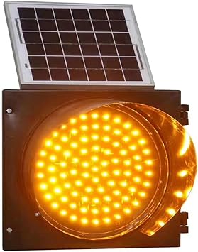 LED Solar Traffic Light, Yellow Flashing Light, Industrial Traffic Signals Signs Lights with Solar Panel, Waterproof, for Intersections, Curves, Toll Booths, Bridges300 mm/12 in