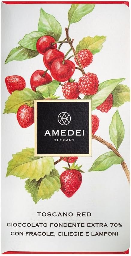 AmedeiTOSCANO RED EXTRA 70% DARK WITH STRAWBERRIES, CHERRIES AND RASPBERRIES