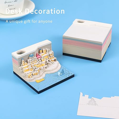 Miniatura 4 de Aegean-Santorini - Bloc de notas 3D con luz, bloc de notas kawaii antiadherente, notas adhesivas 3D, bloc de notas de arte tridimensional con