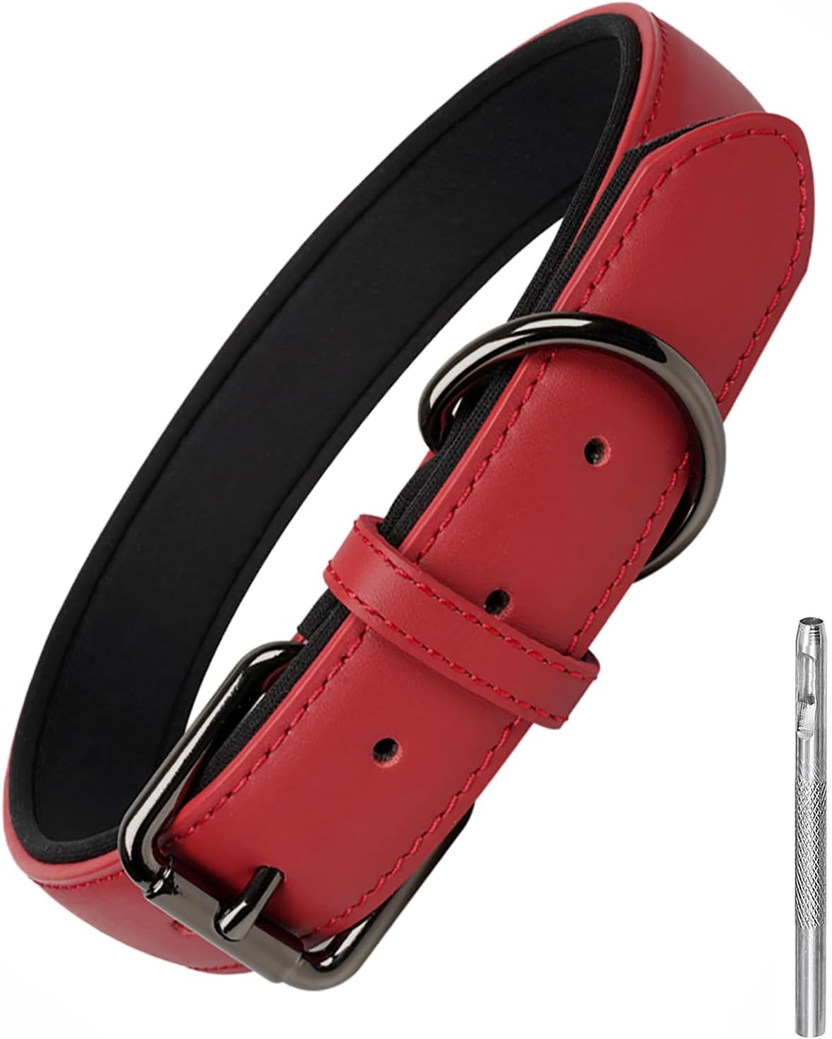 Collar de Cuero para Perro Acolchado Resistente con Hebilla de Metal Ajustable Lmlpt Talla L Rojo