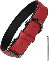 Lmlpt Coleira de couro para cães, macia, acolchoada, resistente, coleira confortável para animais de estimação básica com fivela de metal ajustável à prova de ferrugem, melhor presente para cães