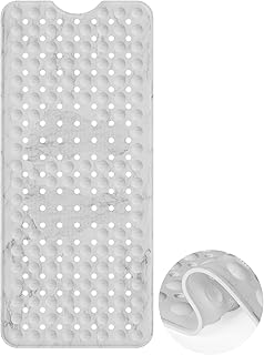 Silicone Non Slip Bathtub Mat 36" x 16", Extra Long Massage Bath Mat for Tub, Soft & Comfortable Shower Mat, Machine Washable Bath Mat for Bathroom and Shower (White Marble)