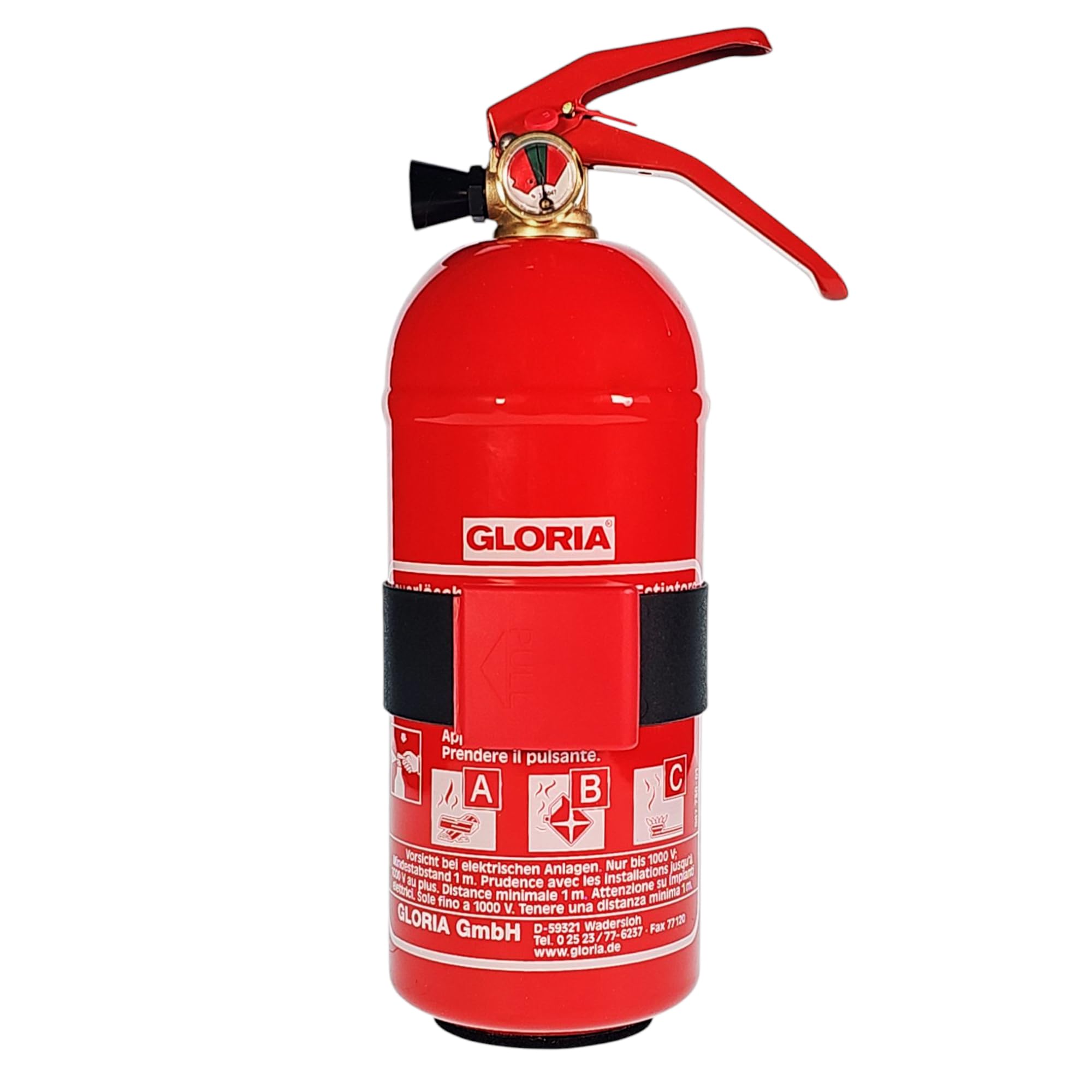 GLORIA - 1kg Pulver-Autofeuerlöscher - PDE 1 GA - mit Manometer - mit Kfz-Halterung - für die Brandklassen A,B,C - inkl. Prüfnachweis