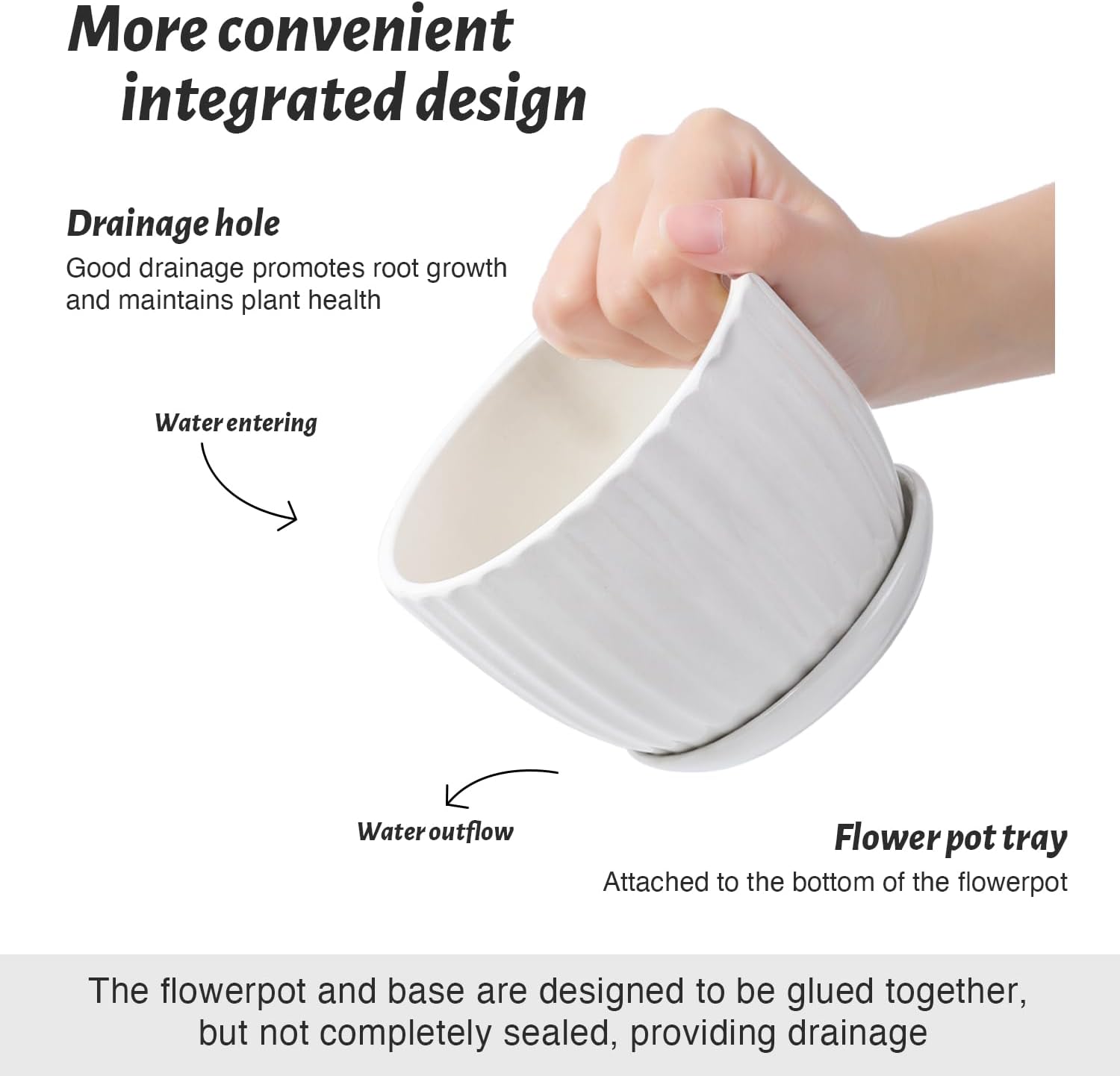 Ceramic Plant Pots with Drainage Holes and Saucers, Round White Flower Pots for Indoor Plant, Diameter 3.3/4.3/5.5 Inches Small Flower Planters Set of 3 - Image 2