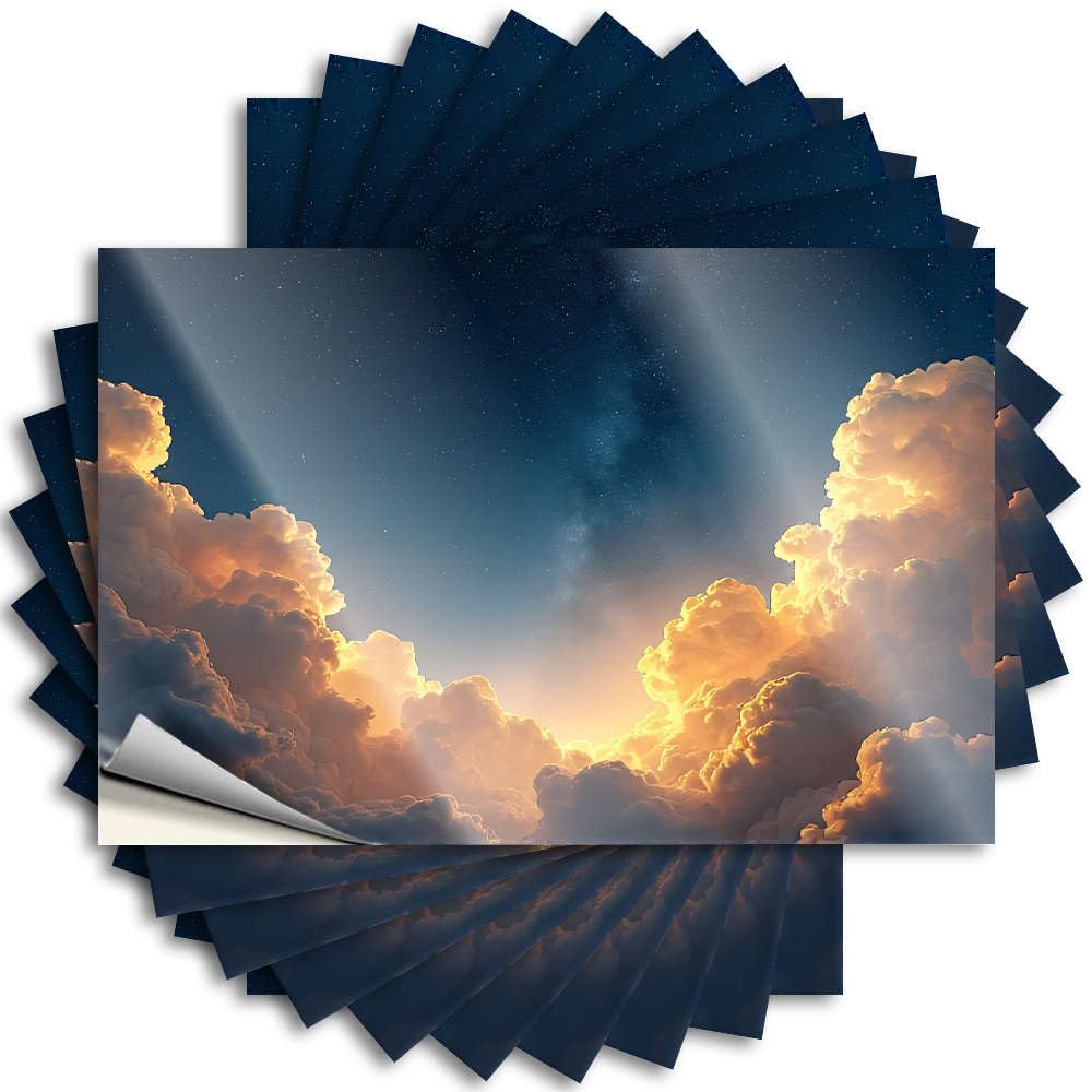 Golden Clouds Under A Starry Sky. Tattoo Retro Self Adhesive | Winter Bumper Vinyl Sticker Pack for Teen(6X9CM)