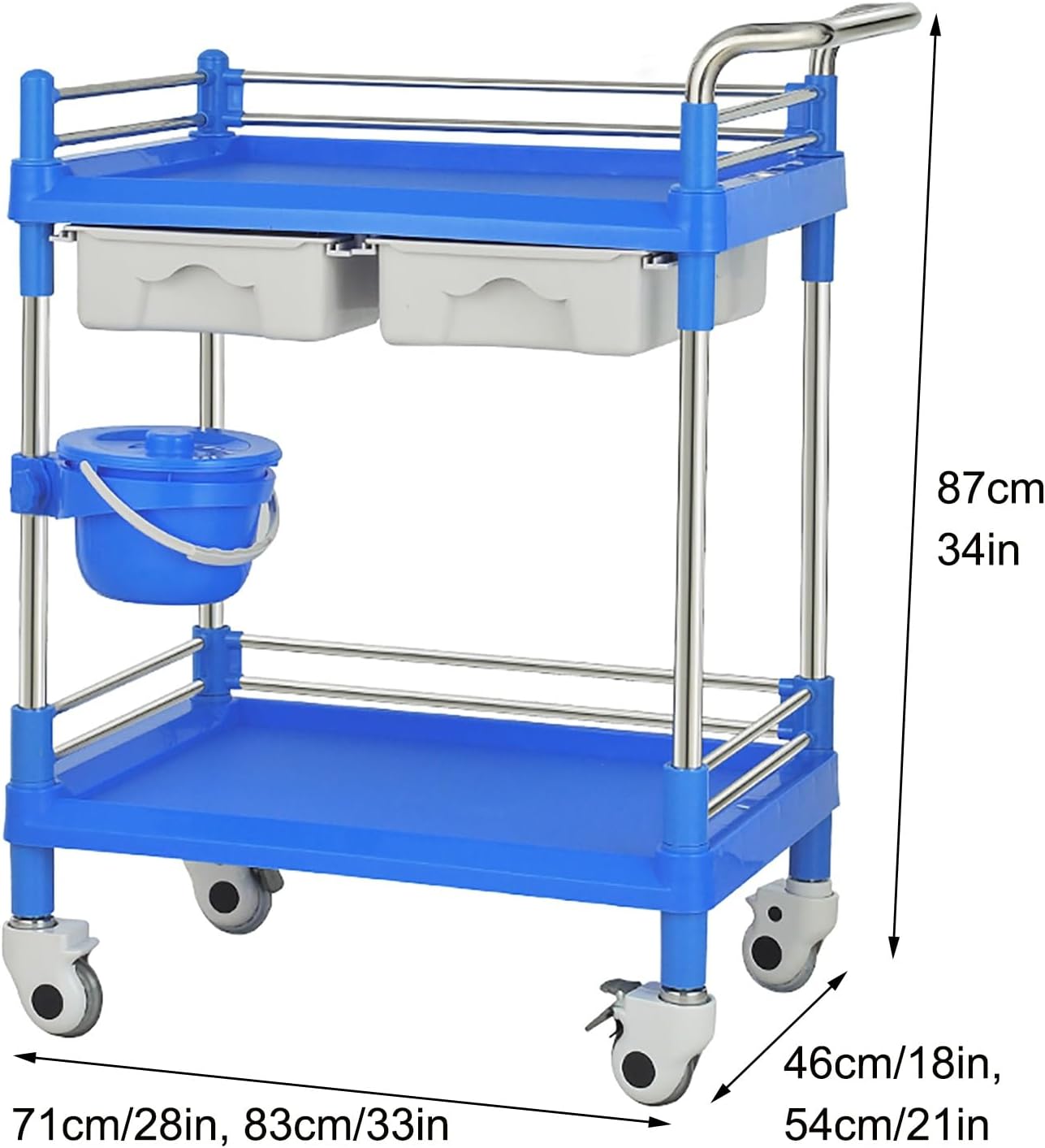 Lab Cart, Commercial Prep & Work Table, Lab Utility Cart with 360° Silent Wheels, with a Drawer for Lab, for Laboratory Hospital Dental Salon Beauty (54 * 83 * 87 cm/21 * 33 * 34 in)