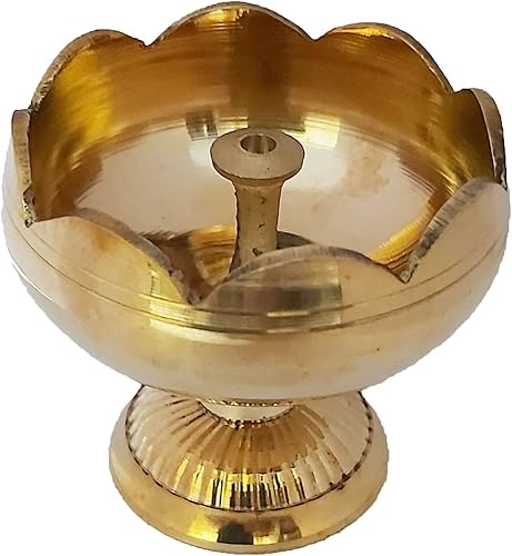 PARIJAT HANDICRAFT Lámpara de aceite dorado de puja india hecha a mano para Diwali Pooja Artículo akhand Diya para Pooja Propósito