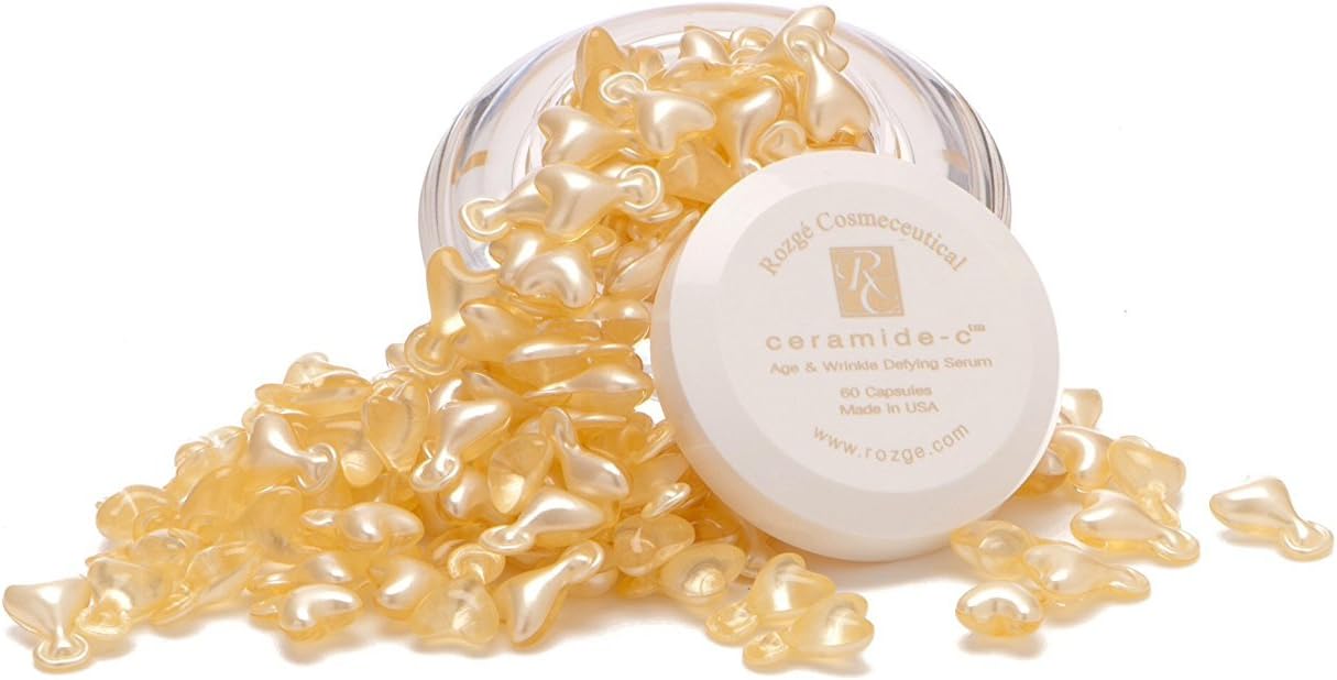 CERAMIDE C CAPSULES - Facial Wrinkle Reducer, Anti Aging Serum Capsules with Vitamin C and E by R0ZGE COSMECEUTICAL, 60 Capsules Age Defying with Antioxidant