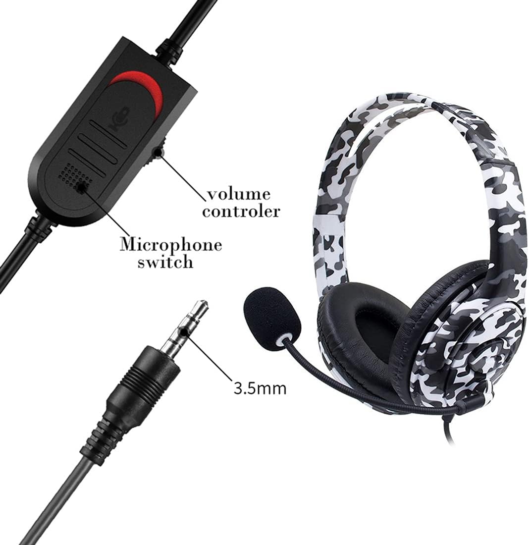 Deucalion Over Ear Headphones Wired Gaming Headset Earbud 3.5mm Jack for PS4 PS5 Phone PC Laptop Xbox One s Switch Kids Gift Present Online Course Class with Mic (White)