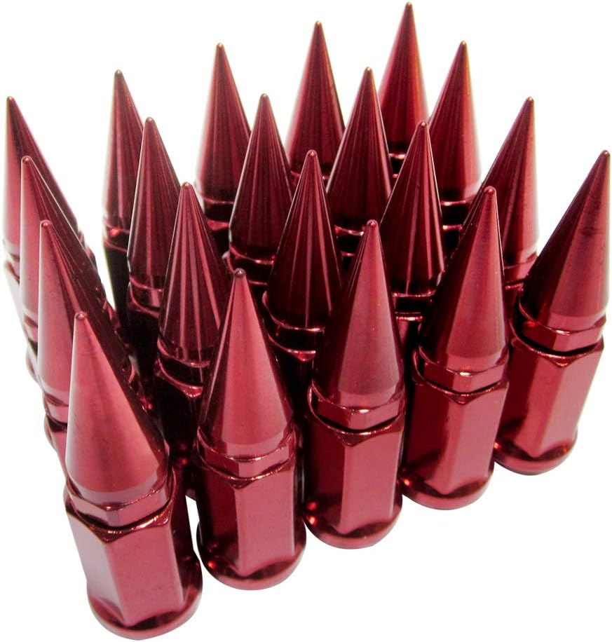 FCD Set of 20 12x1.25 Extended Spike Tuner Wheel Rim Lug Nut Tire Screw Refit (Red)