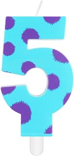Miraculous Number 5 Birthday Candle Monster Cupcake Toppers for Kids,Miraculous Blue Purple Polka Dots Cartoon Monster Theme Number Candle for 5th Birthday Party Baby Shower.