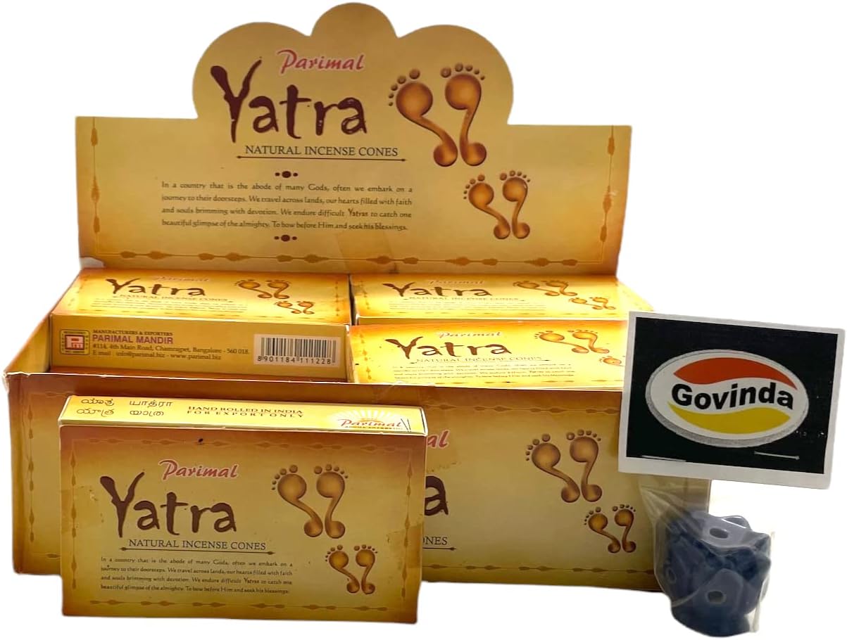 Govinda Incense Cone Holder Bundle with Parimal Yatra Natural Incense Cones - 120 Cones
