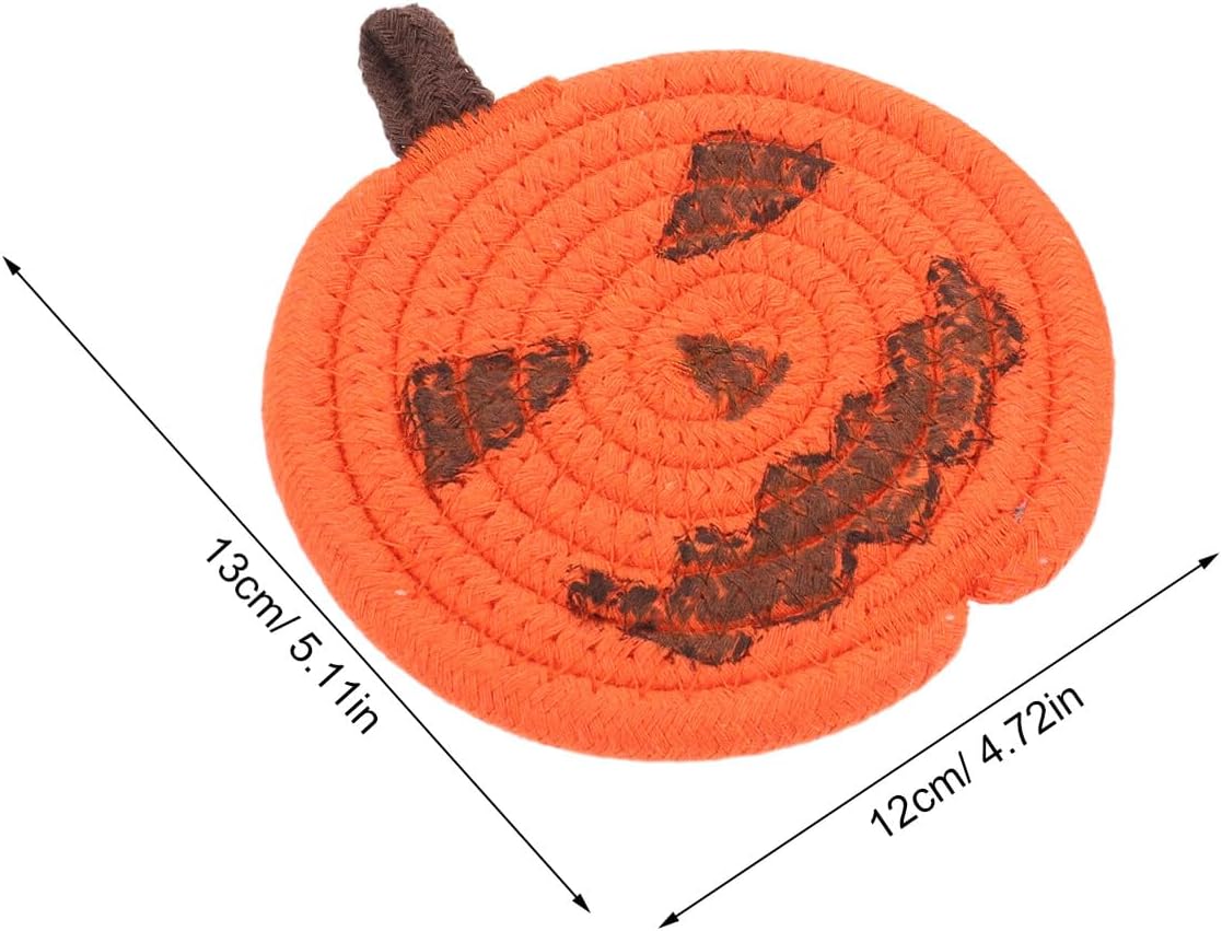OSALADI Halloween Pumpkin Coasters 4pcs Handmade Cotton Rope Drink Mats Absorbent Cup Pads for Halloween Party Home Table Decor