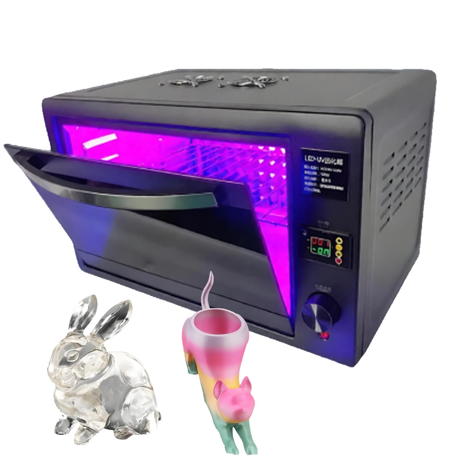 Komora do utwardzania żywicy, komora UV do żywicy, lampa UV do utwardzania, 10-krotnie wyższa skuteczność świetlna, cyfrowy timer LCD, regulowana długość fali 365–400 nm 300W