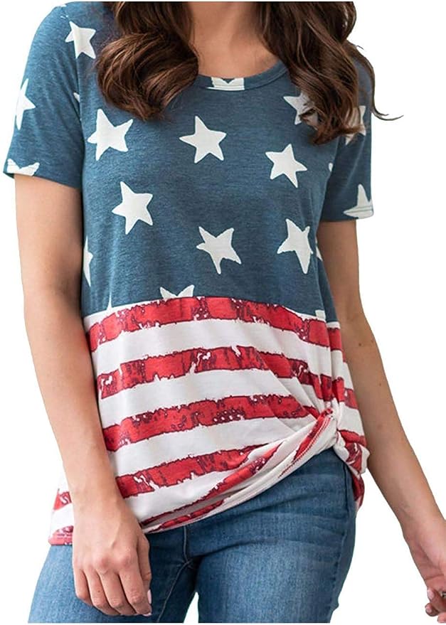 American Flag Print T Shirt Blouse 