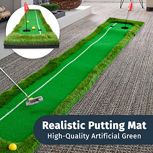 Golf Putting Green Mat - 1.6x10ft - Putting Mat for Outdoor and Indoor Use - Practice Putting - Includes 3 Yellow Golf Balls | Putting Matt for Indoors - Golf Training Aid Golf Practice - Thumbnail 4