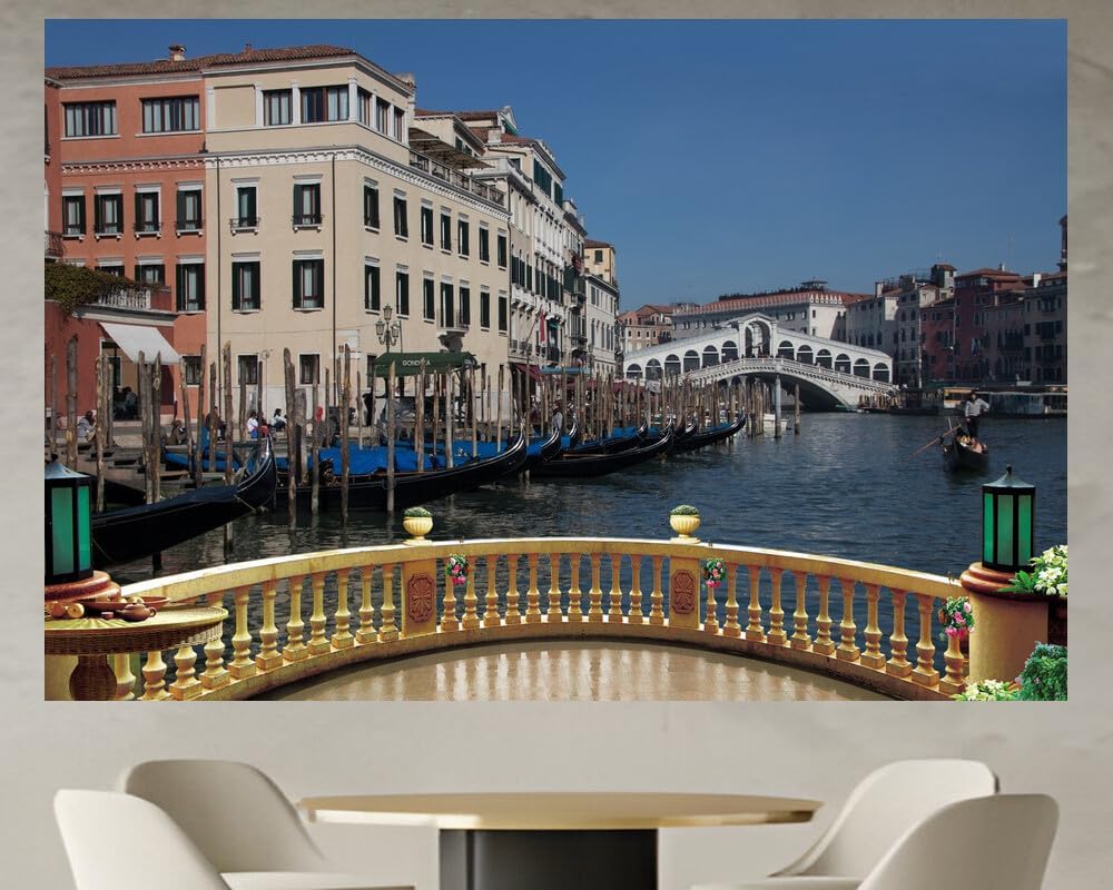 JVERF - JZZD06646 Italy Boats Bridges Rialto Bridge Canal Venice| Self-Adhesive Open Window Wall Sticker