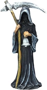Grim Reaper Statue 3.5x6.7 Inch Resin Scary Santa Muerte Statue, Standing Religious Figurine for Indoor Outdoor Halloween Decorations