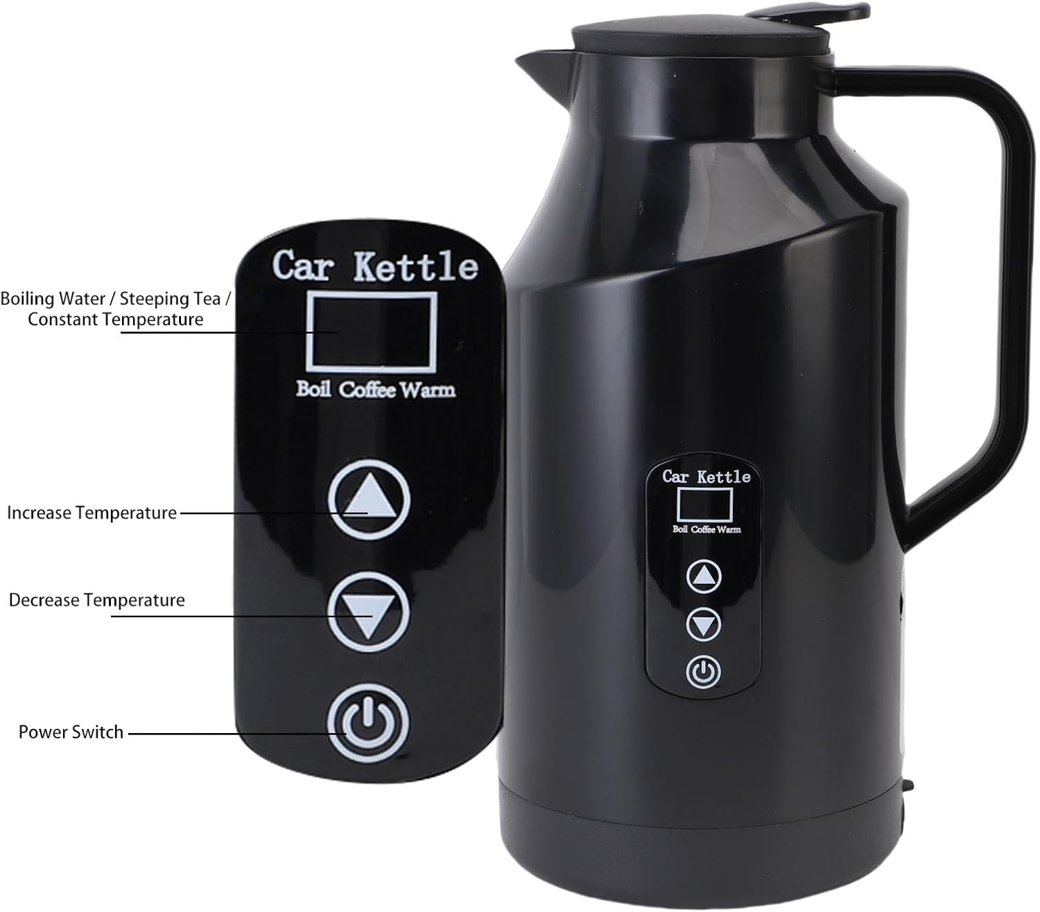 1500ML Portable Electric Kettle for Car Multiple Temperature Setting Auto Shut Off Fast Boiling Water Heater for Coffee and Tea
