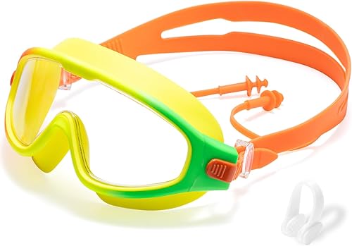 Miniatura 13 de Swim Goggle Kids,Leak-Proof,Anti-Fog Pool Glasses,Wide View Swimming Goggles for 3-14,With Ear Plugs and Nose Clip Rosado/Verde,Negro -,Color