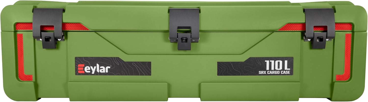 SRX-110 Overlanding Cargo Case – 110L Waterproof Storage Box for Camping, Off-Road & Truck Bed Gear – Heavy-Duty Lockable Storage with Gas Strut Lid, Stackable Design & Interior Organizer Tray (Green)