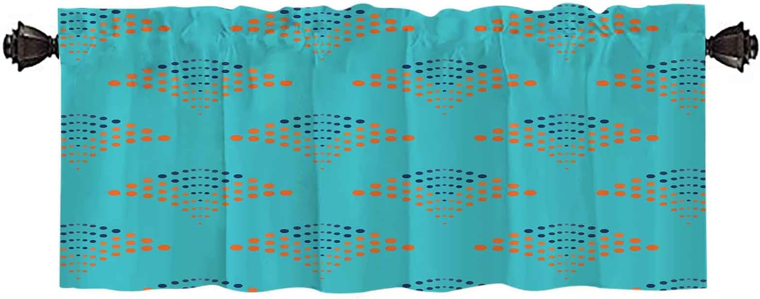Valances for Windows 1 Pack 52" W X 18" L Window Kitchen Curtains Lpattern Fan Shape Geometric Dots Turquoise Background Global Bathroom Cafe Laundry Window Treatment Valances