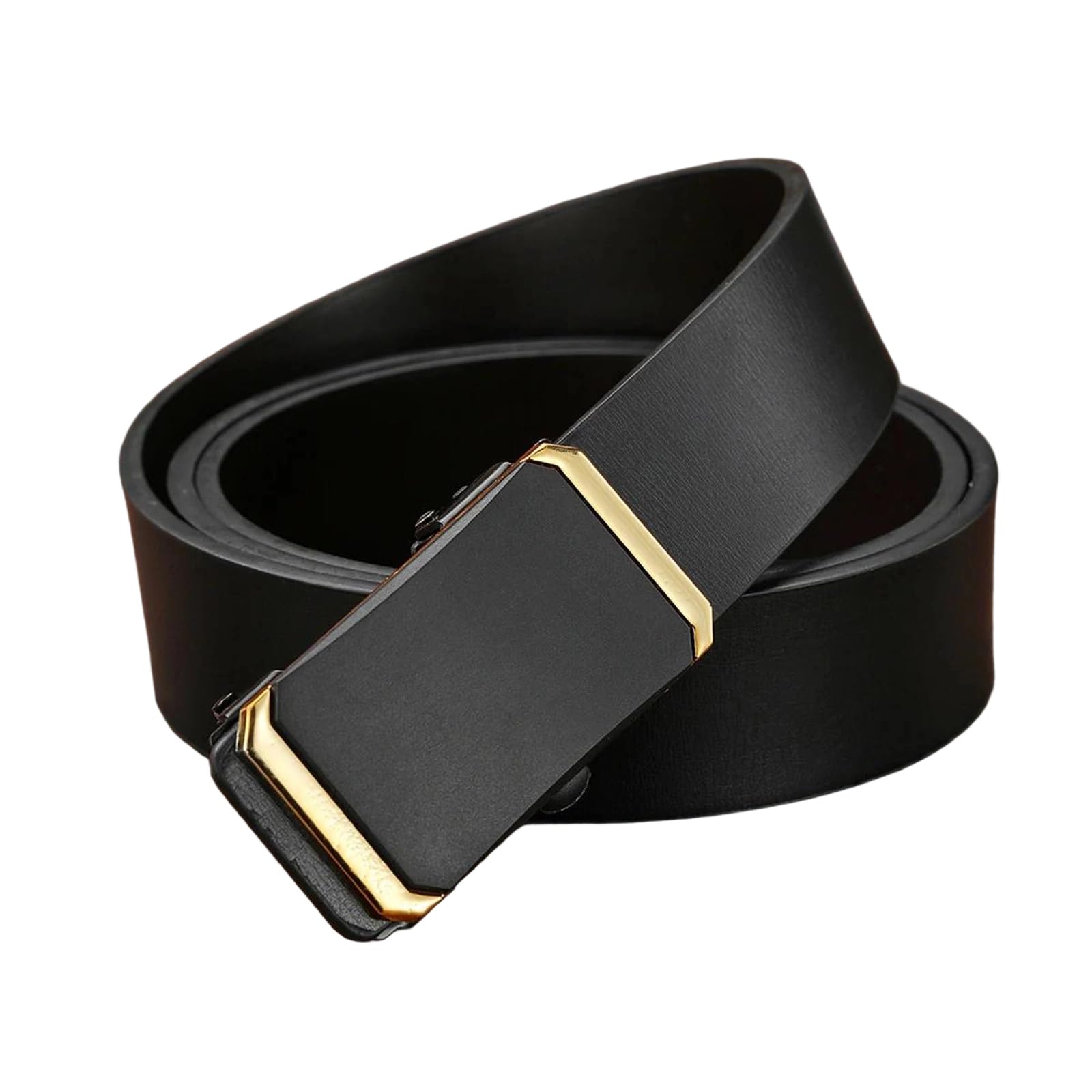 Yeuyyben Cinturón de piel sintética para hombre con hebilla suave, casual, para negocios, color negro