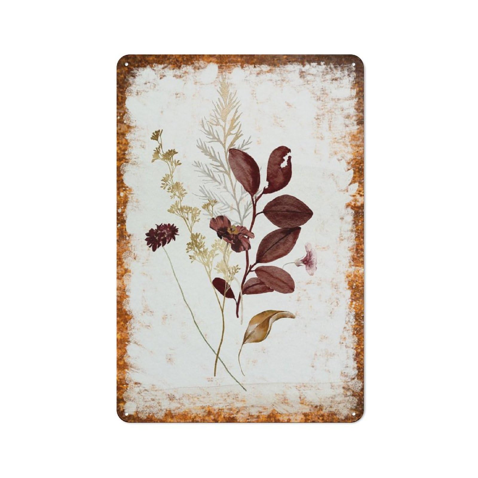 peiyeety Metal Tin Sign Dried Leaves And Flowers Pattern Vintage Rustic Wall Art Kitchen Bathroom Bedroom Living Room Cafe Farmhouse Entryway Office Garage Home Bar Laundry Room Porch Patio 8x12 Inch