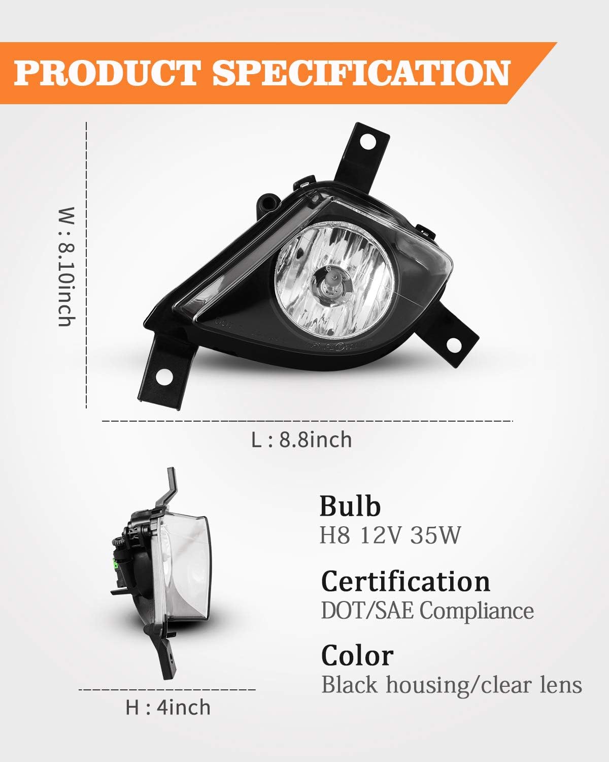 AUTOWIKI Fog Lights for 2009-2011 BMW 3 Series Sedan/Wagon E90/E91 (w/o M Pkg) With Clear Lens 2PCS