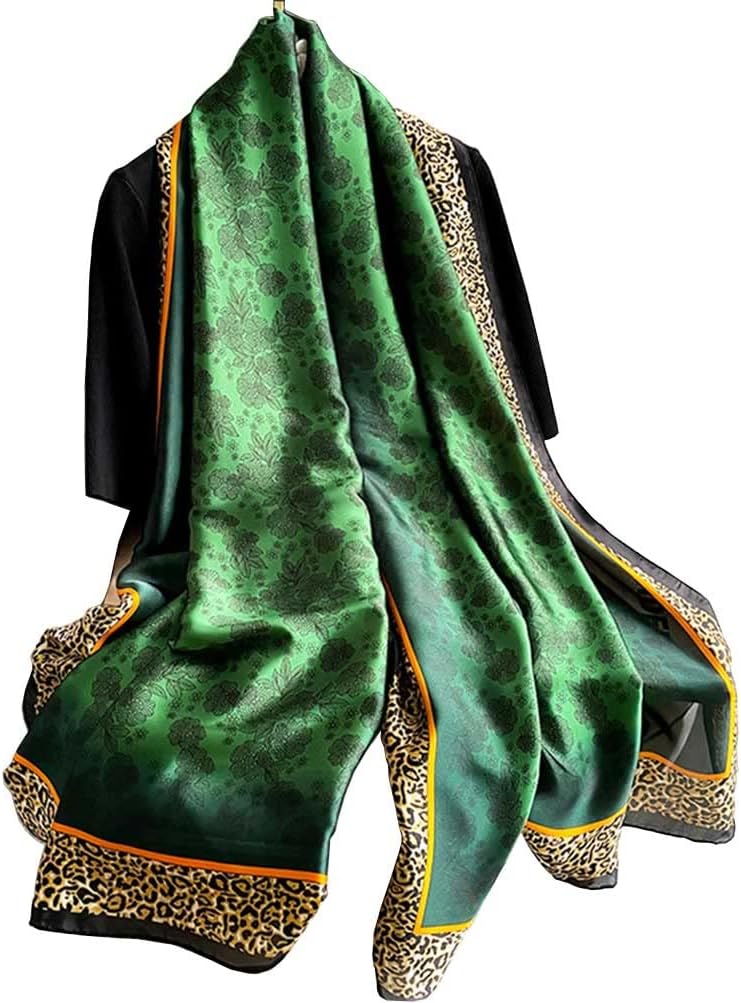 Silk Feeling Long Satin Scarf Fashion Beach Scarf Shawl Check Style Sunscreen Shawls Wraps-Lightweight Pattern