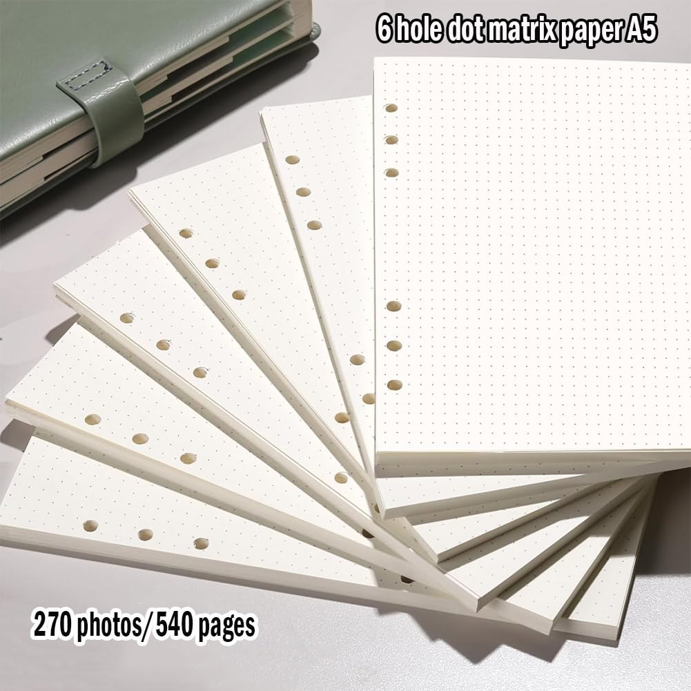 6 papier uzupełniający A5, 6 otworów, papier w kropki, 270 arkuszy, wkład uzupełniający, format A5, wkład do notatnika, do wkładów do segregatora, do wielokrotnego napełniania, format A5