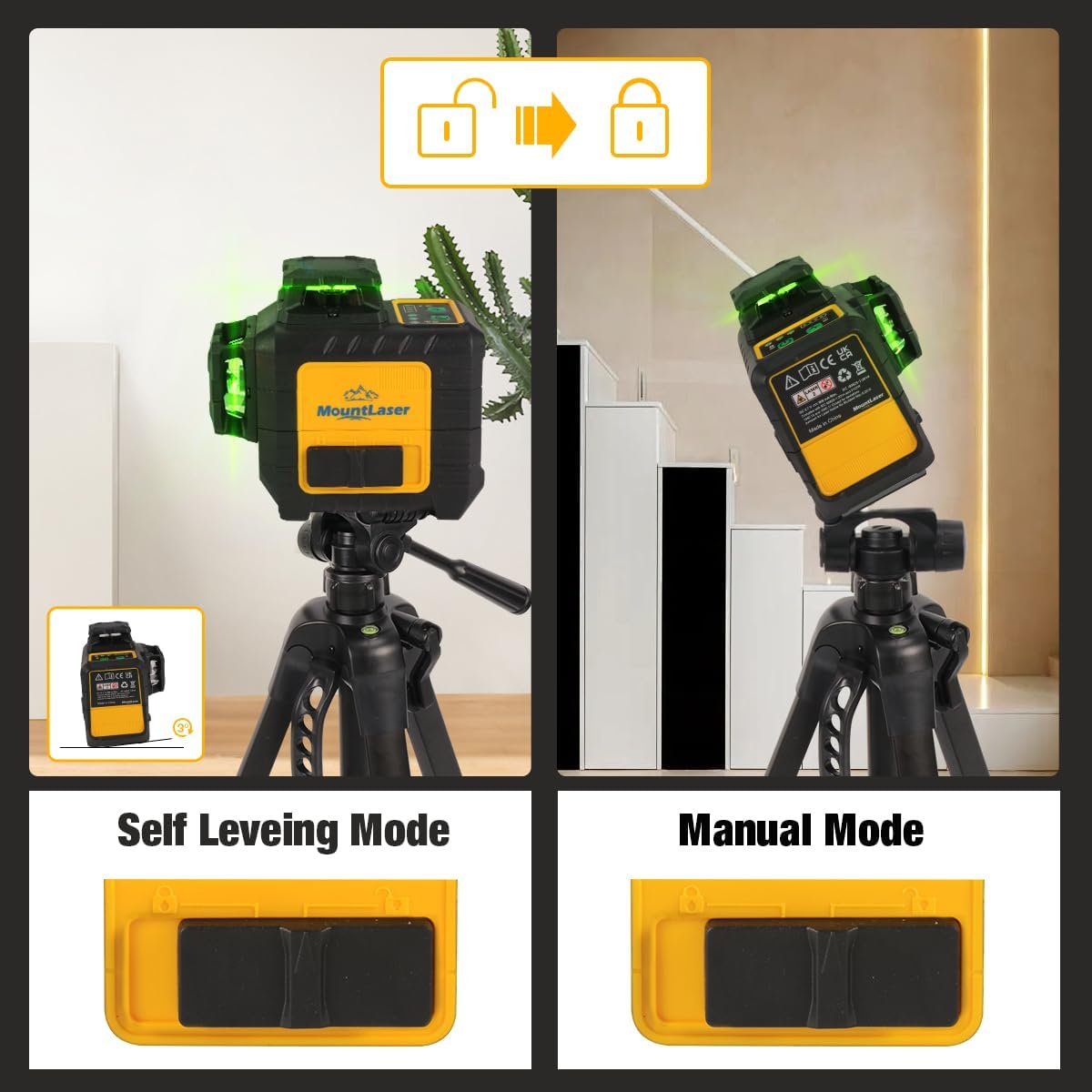 Laser Level 360 Self Leveling,3x360° Cross Line Laser for Construction and Picture Hanging, 12 Green Laser Level Tool,Laser Class: Class 2, Laser parameters <5mW