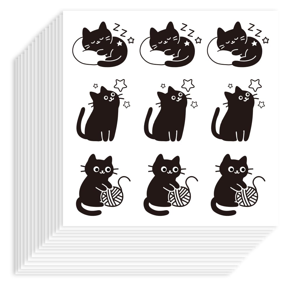Hobbspring 180Pcs Black Cat Sticker Self-Adhesive Paper Decorative Stickers Waterproof Cute Animal Planner Decals for Party Scrapbook Calendar Journals Crafting Decor