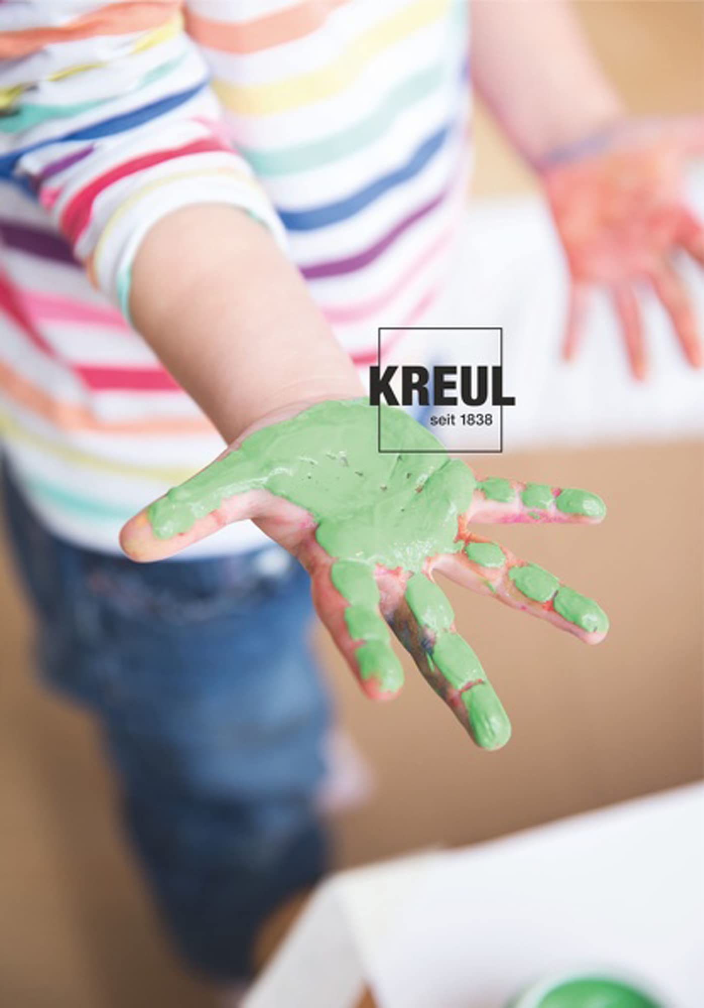 KREUL 23108 – Mucki jasna farba do malowania palcami, 150 ml w kolorze niebieskim, na bazie wody, bez parabenów, glutenu i laktozy, wegańska, zmywalna, można ją nakładać pędzlem, gąbką