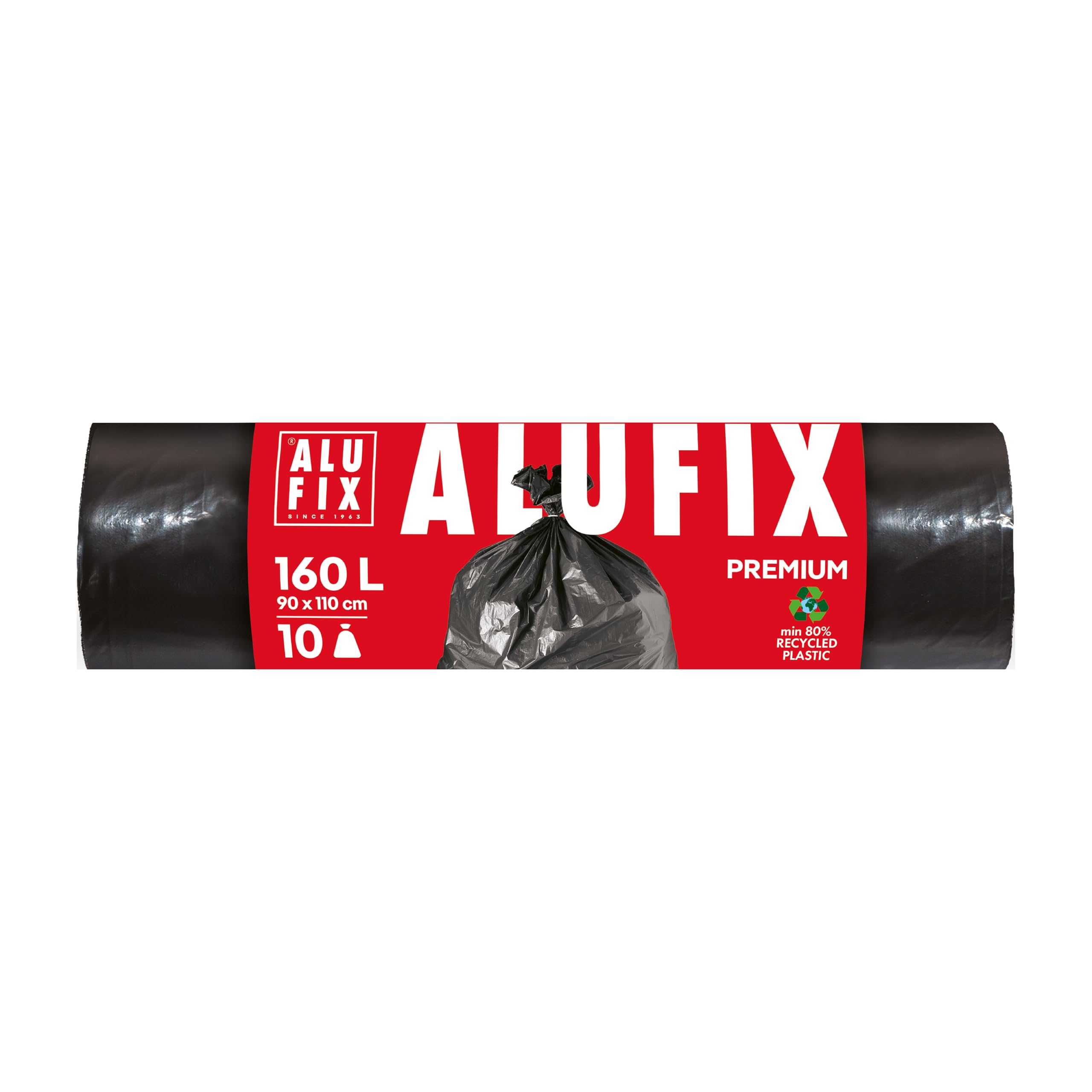 ALUFIX worki na śmieci PRO ekstra mocne LDPE/ 160l - 10 worków na śmieci - 1 rolka/ 45 μm/czarny/worek na śmieci/ 90 x 110cm/ worek na śmieci do ogrodu, na place budowy lub do dużych prac