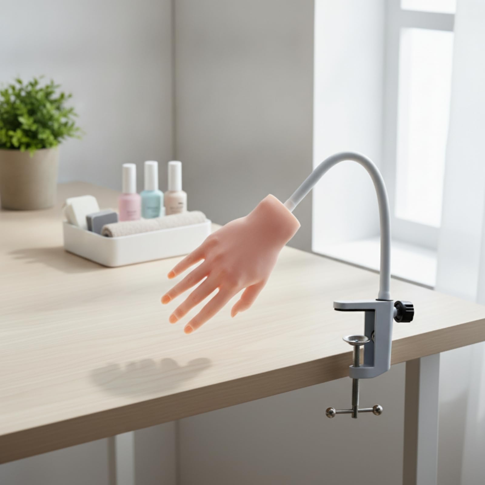Manichino per Allenamento Unghie Mano Finta Modello Allenamento Manicure in Silicone Pieghevole con Dita Posizionabili E Fissaggio da Tavolo Adatto, Mano Sinistra