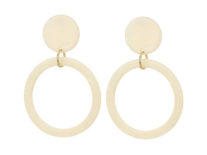 Kenneth Jay Lane  2.5 Ivory Circle Top with Gold Ring and Ivory Open Circle Drop Post Earrings (Ivory) Earring