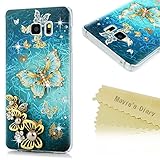 Galaxy Note 5 Case - 3D Handmade Bling Colorful Diamonds Gold Butterflies with Shiny Sparkle Rhinestone Gems Crystal Clear Full Body Protection Hard PC Case Cover by Mavis's Diary