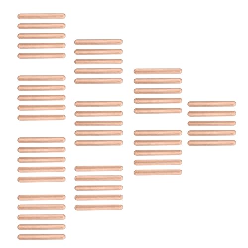 Pasadores de madera de 0.236 in x 1.969 in, 50 unidades, cajones de gabinete, redondos, estriados, pasadores de madera para manualidades (M6 x 50)