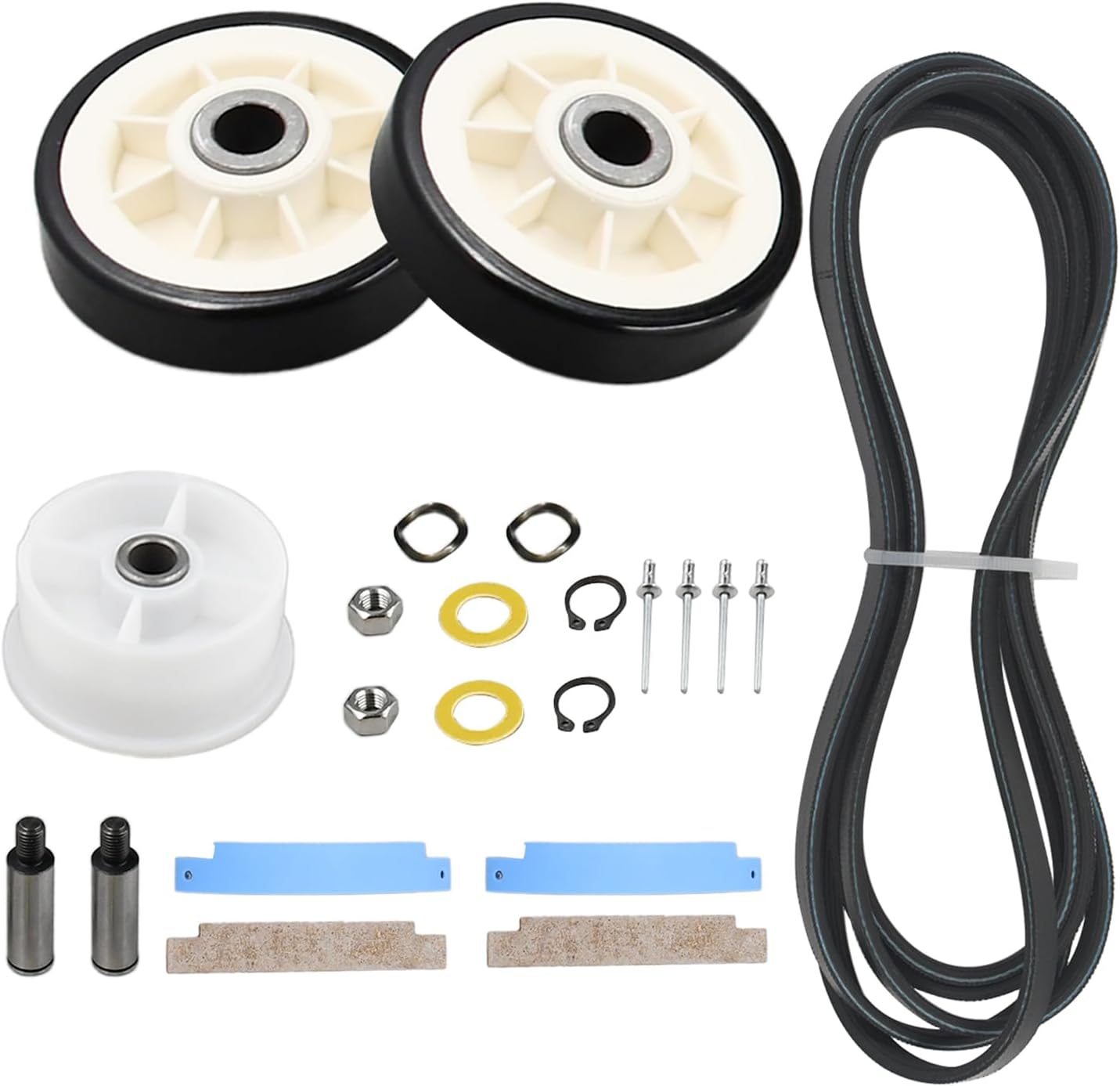 12001541 Dryer Drum Roller Kit 303373K, 306508 Drum Tumbler Bearing Kit, WP6-3700340 Idler Pulley, WP33002535 Belt Compatible with Maytag Crosley Jenn-Air Dryer 3000 5000 Series