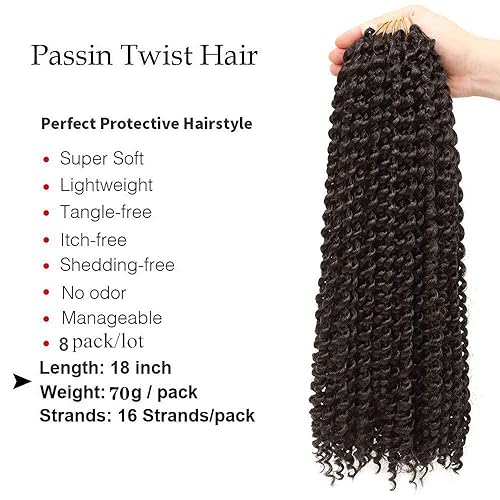 Miniatura 3 de Passion Twist Crochet, pelo de 18 pulgadas, ondulado, trenzado, para ganchillo, pelo largo bohemio extensiones de pelo, rastas